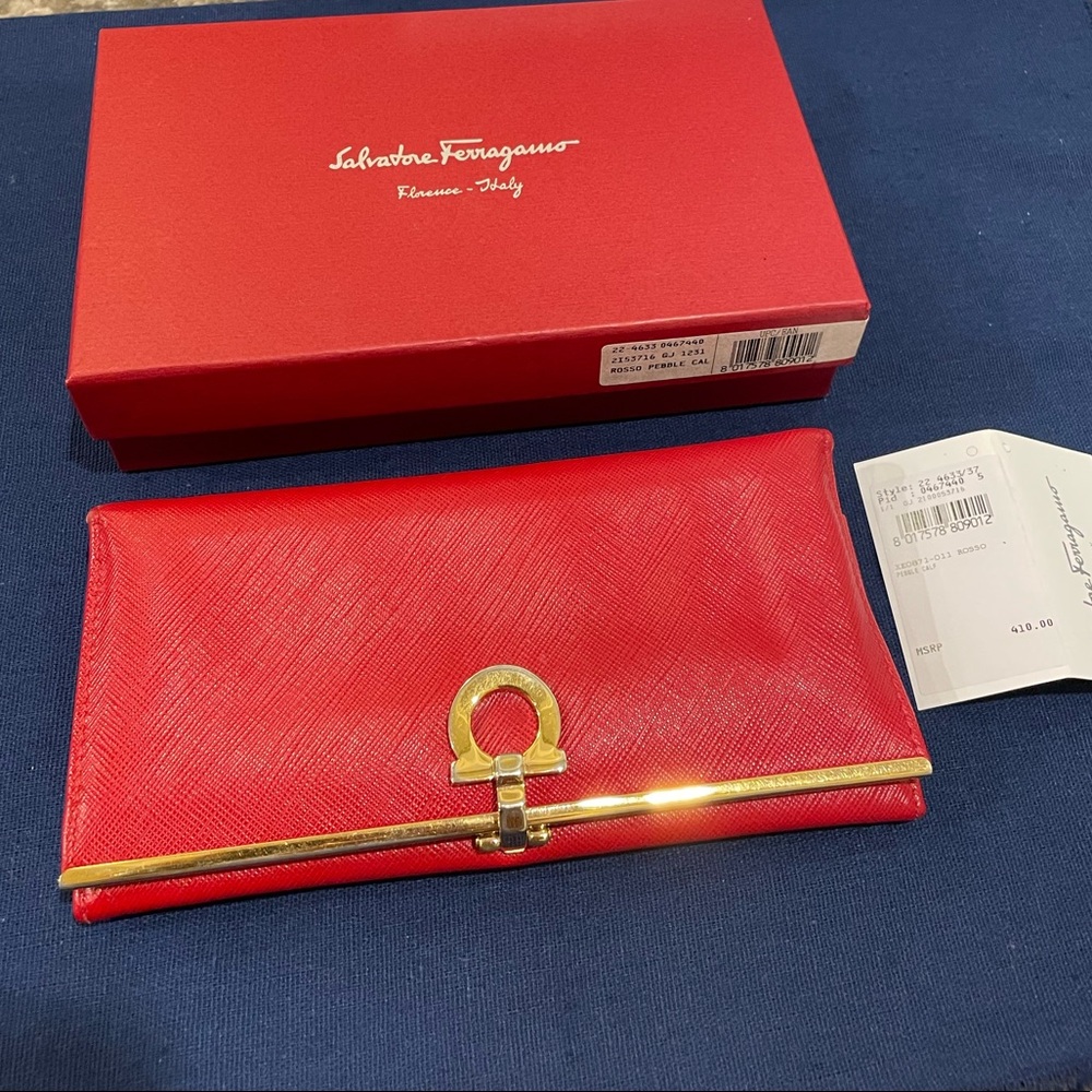 Salvatore Ferragamo long wallet red saffiano leather